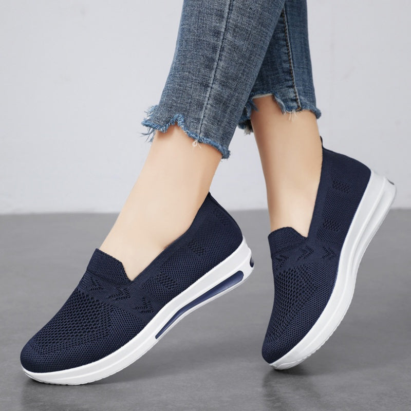 Women's Breathable Flat Shoes Slip-On Mesh Air Cushion Support Solid Colors for Spring and Autumn