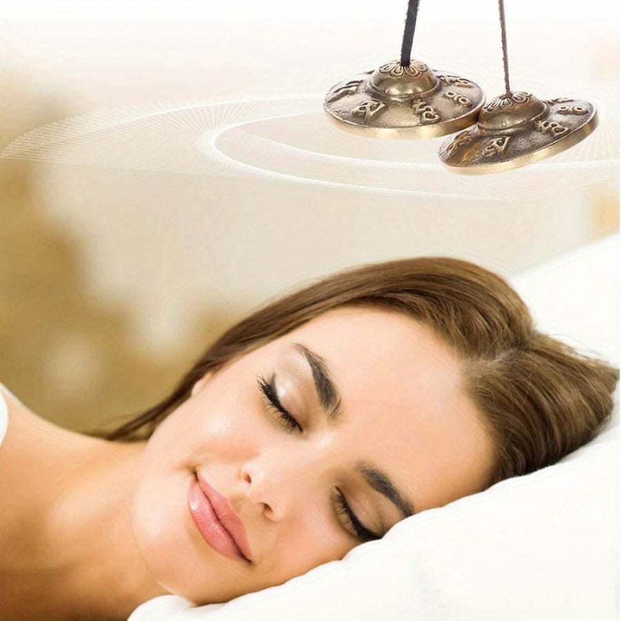 6.6cm bronza Tibet Tingsha zilzila bilan to'qqizta omadli ramzlar bilan yoga va meditatsiya uchun