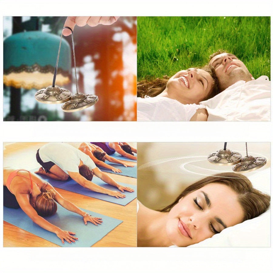 6.6cm bronza Tibet Tingsha zilzila bilan to'qqizta omadli ramzlar bilan yoga va meditatsiya uchun