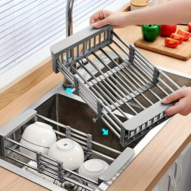 Stainless Steel Over-the-Sink Dish Drying Rack Kitchen Sink Organizer Adjustable