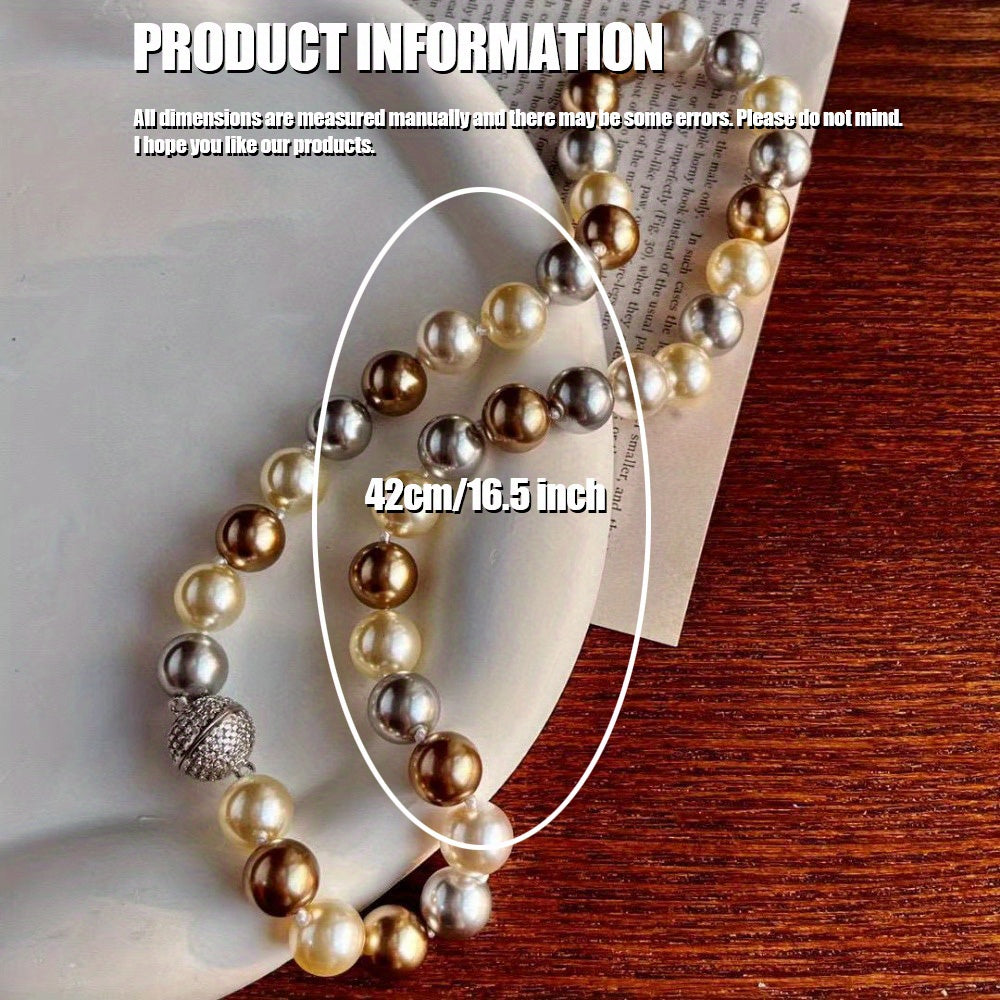 Large Particle 10mm Imitation Pearl Necklace for Women in Maillard Light Brown