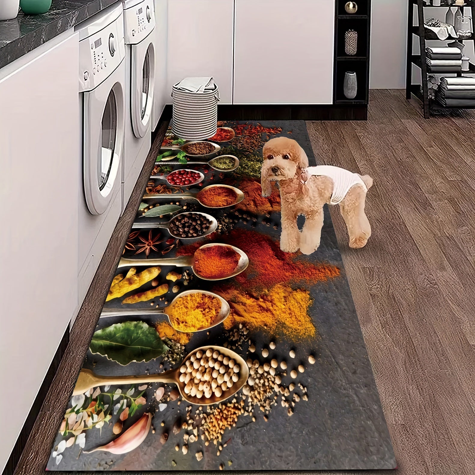 Farmhouse Kitchen Mat with Spoon and Spice Design, Fade-Resistant, High Traffic Entryway Rug