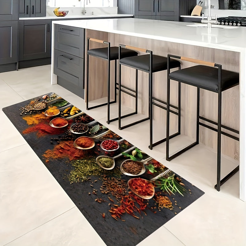 Farmhouse Kitchen Mat with Spoon and Spice Design, Fade-Resistant, High Traffic Entryway Rug