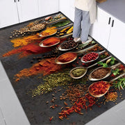 Farmhouse Kitchen Mat with Spoon and Spice Design, Fade-Resistant, High Traffic Entryway Rug
