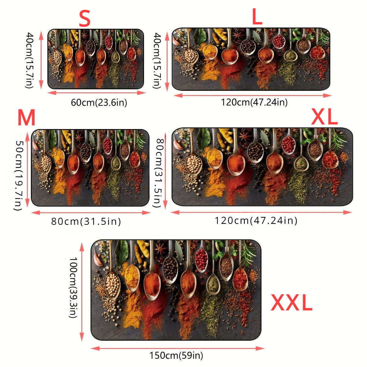 Farmhouse Kitchen Mat with Spoon and Spice Design, Fade-Resistant, High Traffic Entryway Rug