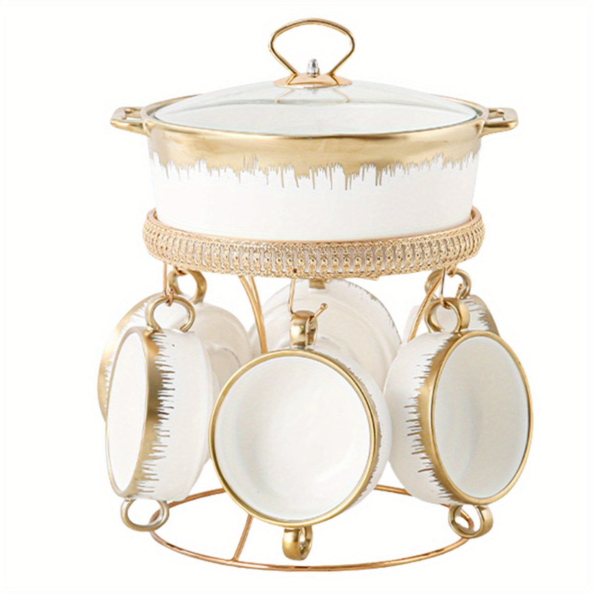 7-Piece Ceramic Soup Tureen Set with Lid for Home Kitchen