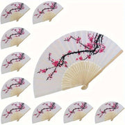 Set of 10 Elegant Cherry Blossom Silk Folding Fans for Weddings and Parties