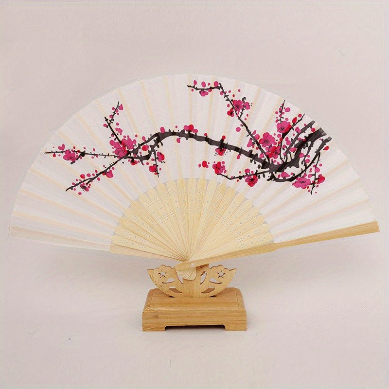 Set of 10 Elegant Cherry Blossom Silk Folding Fans for Weddings and Parties