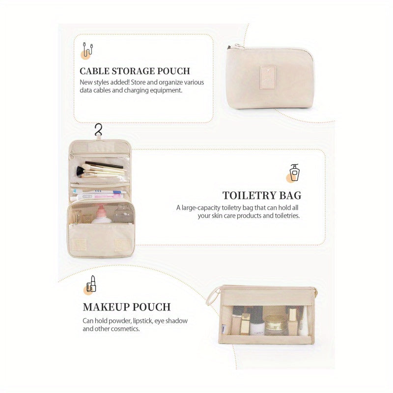 11-Piece Nylon Hanging Cosmetic Bag Set for Travel Organization with Mesh Compartments