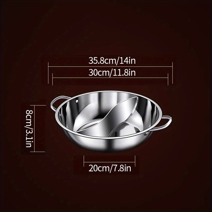 Stainless Steel Dual Sided Hot Pot with Divider for Electric and Gas Stovetops