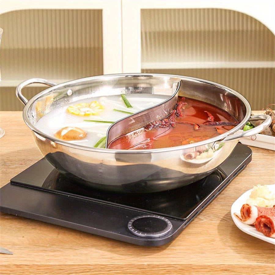 Stainless Steel Dual Sided Hot Pot with Divider for Electric and Gas Stovetops