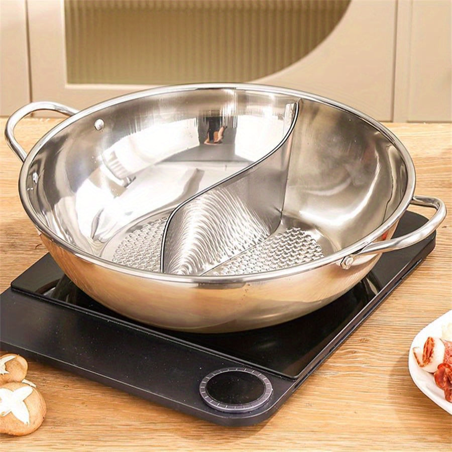 Stainless Steel Dual Sided Hot Pot with Divider for Electric and Gas Stovetops