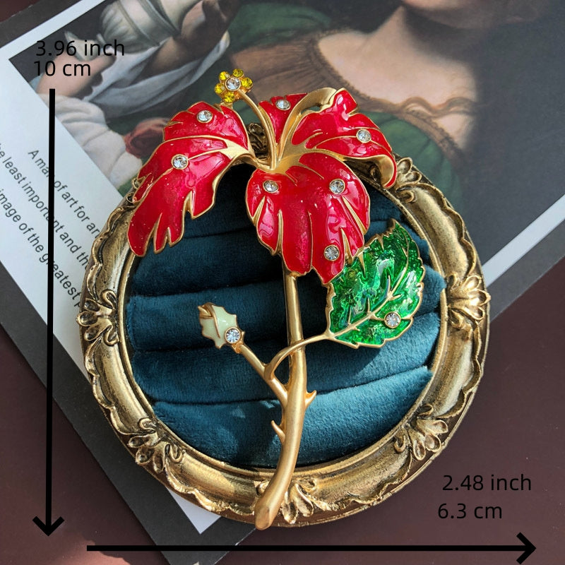 Antique Flower Brooch Pin with Enamel Detailing Jadeite Stone and Drip Oil Design