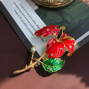 Antique Flower Brooch Pin with Enamel Detailing Jadeite Stone and Drip Oil Design