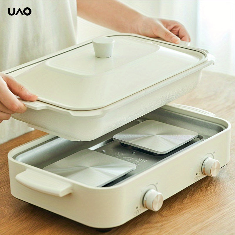 1 dona UAO Multi-Functional Electric Cooking Pot - Oq rangli toʻgʻri burchakli Hot Pot va Grill Combo, Alyuminiy Alloy, 220V-240V bilan EU plagin bilan - Oila yigʻilishlari va turli xil pishirish uchun ideal.