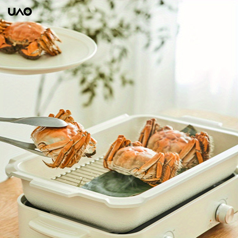 1 dona UAO Multi-Functional Electric Cooking Pot - Oq rangli toʻgʻri burchakli Hot Pot va Grill Combo, Alyuminiy Alloy, 220V-240V bilan EU plagin bilan - Oila yigʻilishlari va turli xil pishirish uchun ideal.