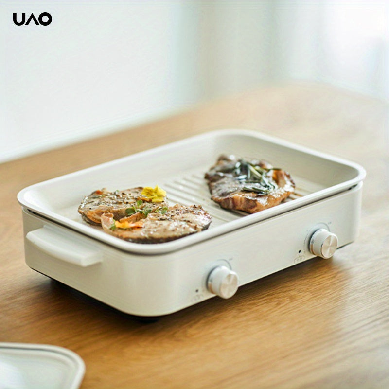 1 dona UAO Multi-Functional Electric Cooking Pot - Oq rangli toʻgʻri burchakli Hot Pot va Grill Combo, Alyuminiy Alloy, 220V-240V bilan EU plagin bilan - Oila yigʻilishlari va turli xil pishirish uchun ideal.