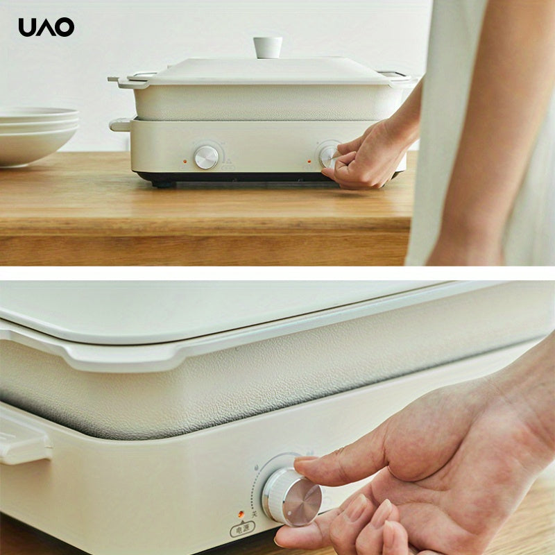 1 dona UAO Multi-Functional Electric Cooking Pot - Oq rangli toʻgʻri burchakli Hot Pot va Grill Combo, Alyuminiy Alloy, 220V-240V bilan EU plagin bilan - Oila yigʻilishlari va turli xil pishirish uchun ideal.