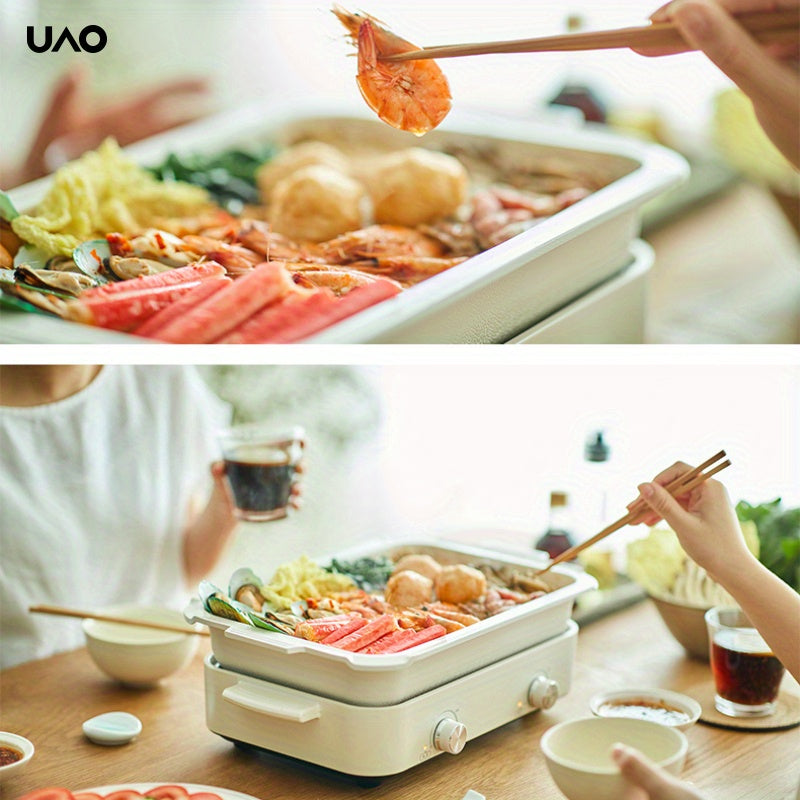 1 dona UAO Multi-Functional Electric Cooking Pot - Oq rangli toʻgʻri burchakli Hot Pot va Grill Combo, Alyuminiy Alloy, 220V-240V bilan EU plagin bilan - Oila yigʻilishlari va turli xil pishirish uchun ideal.