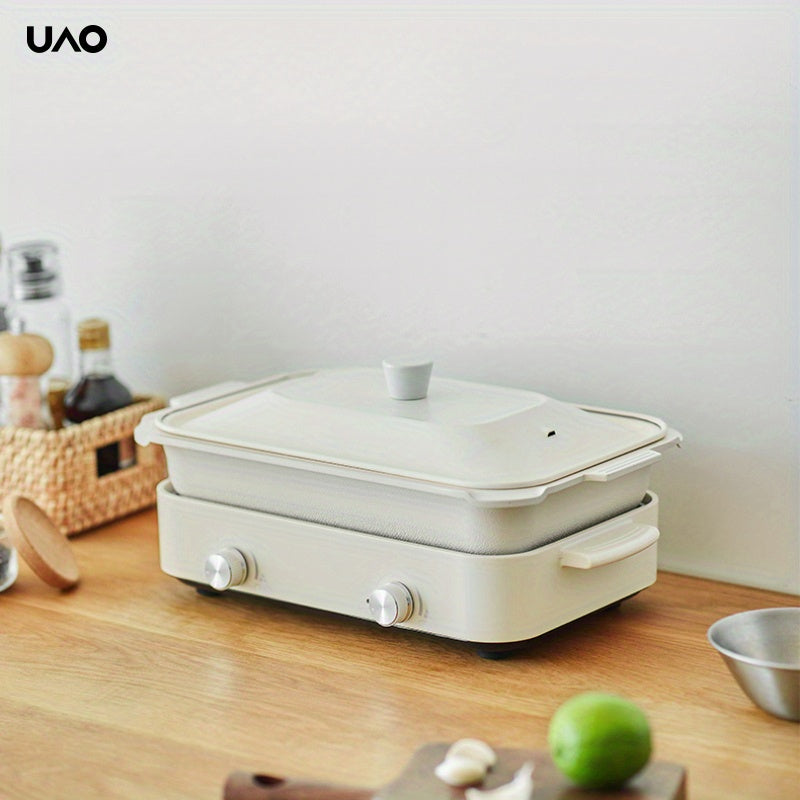 1 dona UAO Multi-Functional Electric Cooking Pot - Oq rangli toʻgʻri burchakli Hot Pot va Grill Combo, Alyuminiy Alloy, 220V-240V bilan EU plagin bilan - Oila yigʻilishlari va turli xil pishirish uchun ideal.