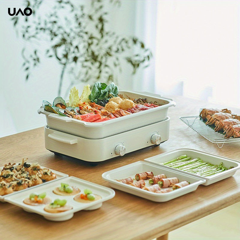 1 dona UAO Multi-Functional Electric Cooking Pot - Oq rangli toʻgʻri burchakli Hot Pot va Grill Combo, Alyuminiy Alloy, 220V-240V bilan EU plagin bilan - Oila yigʻilishlari va turli xil pishirish uchun ideal.