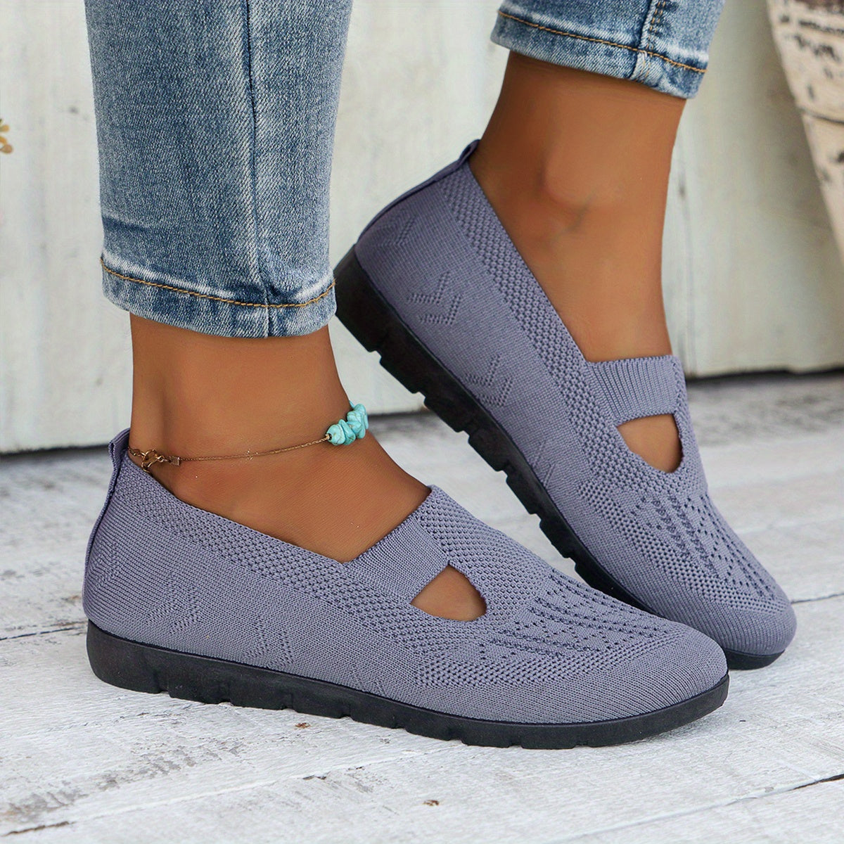 Zapatillas slip-on transpirables para mujer, zapatos planos casuales con suela de goma