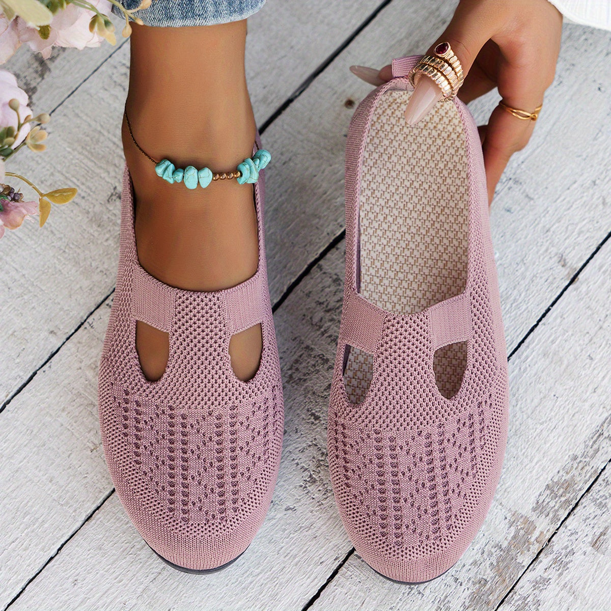 Women's Breathable Slip-On Sneakers Casual Flat Shoes Rubber Sole