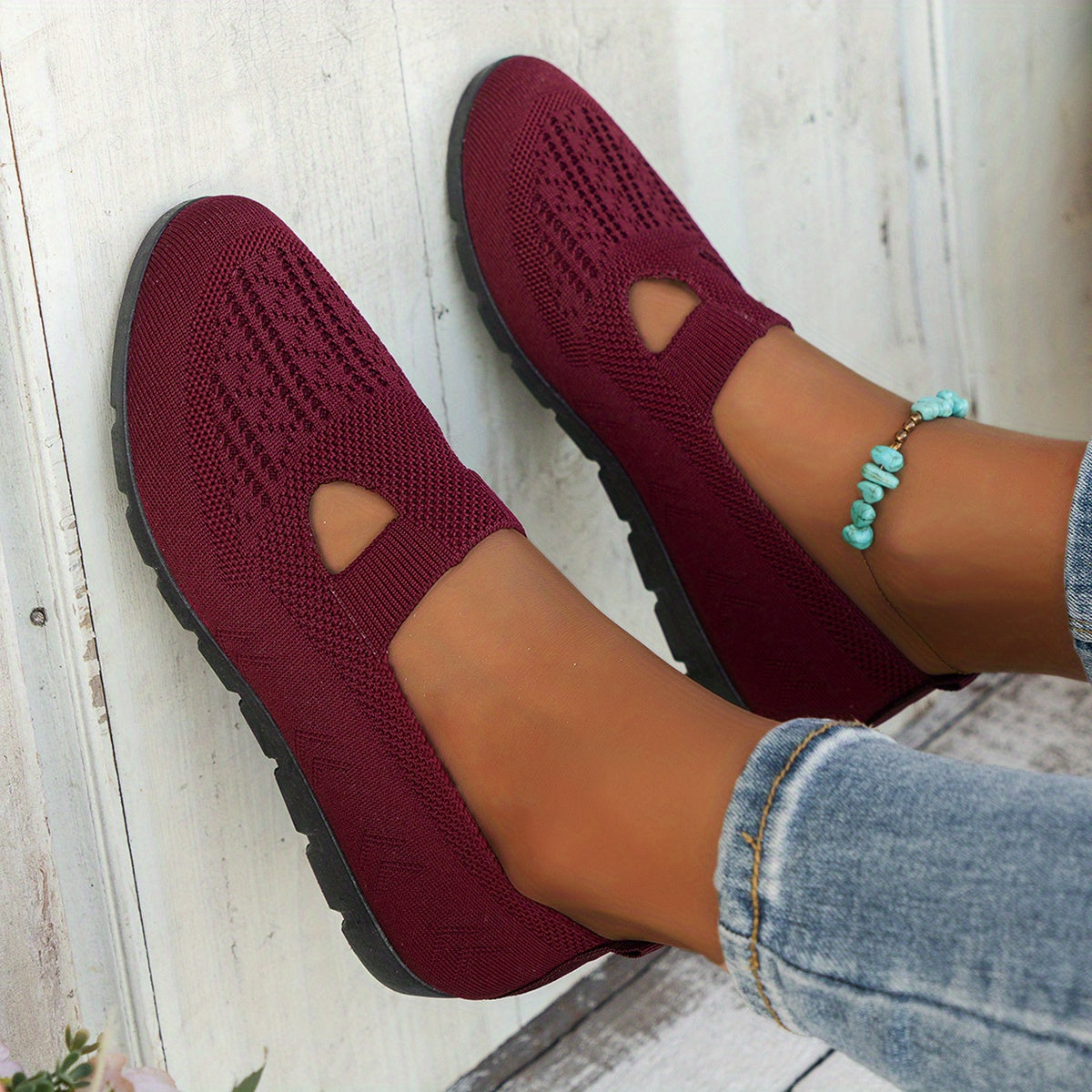 Zapatillas slip-on transpirables para mujer, zapatos planos casuales con suela de goma
