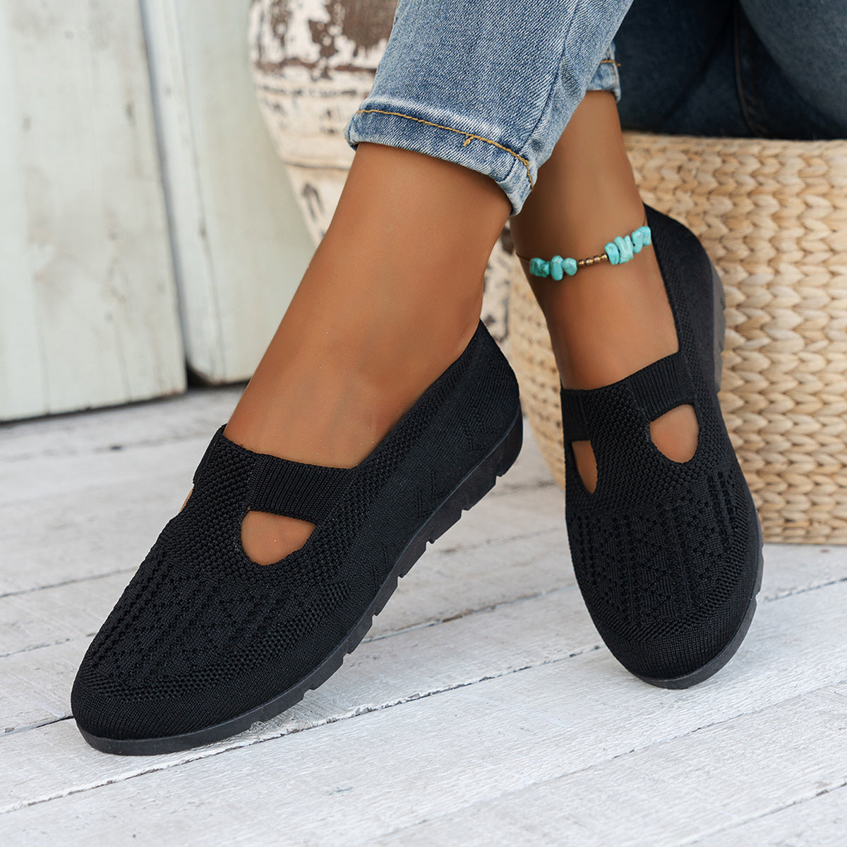 Women's Slip-On Flats with Rubber Sole Breathable Fabric Support All-Season