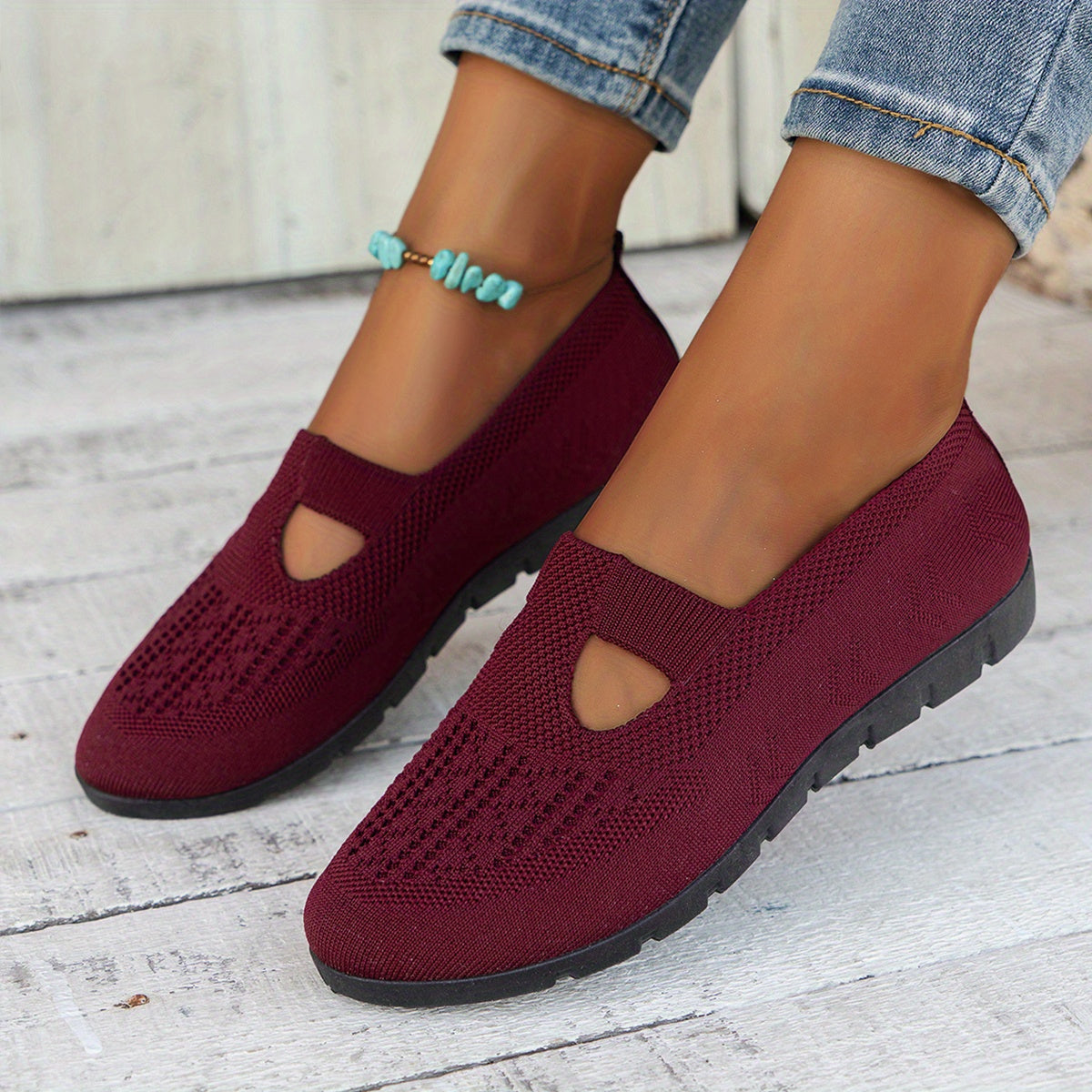 Women's Slip-On Flats with Rubber Sole Breathable Fabric Support All-Season
