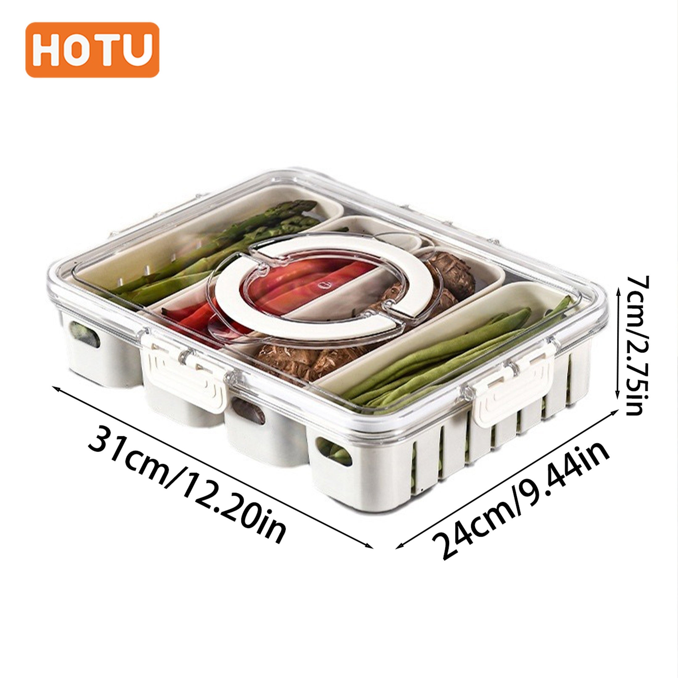 4-Section Refrigerator Storage Container with Lid for Fruits and Vegetables Durable Plastic