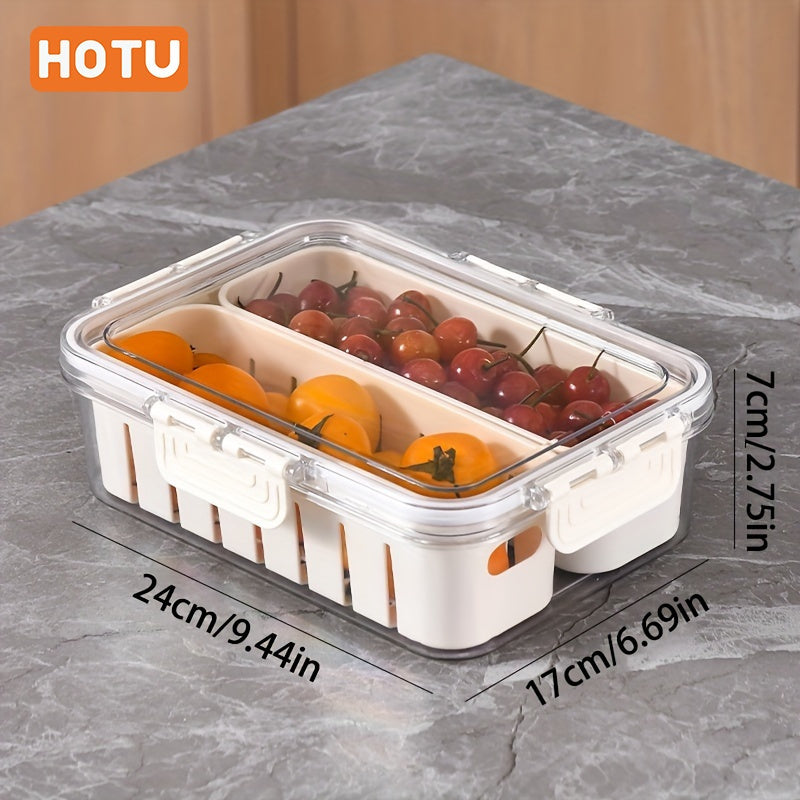 4-Section Refrigerator Storage Container with Lid for Fruits and Vegetables Durable Plastic