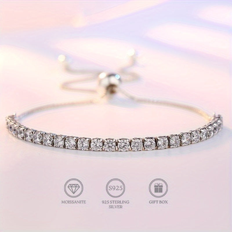 Sterling Silver Moissanite Tennis Bracelet for Women 3.5CT Adjustable Gold Plated