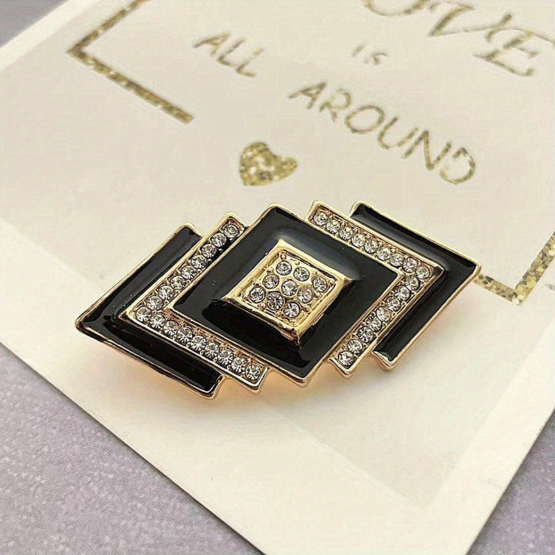 Retro Geometric Brooch with Rhinestones for Special Events