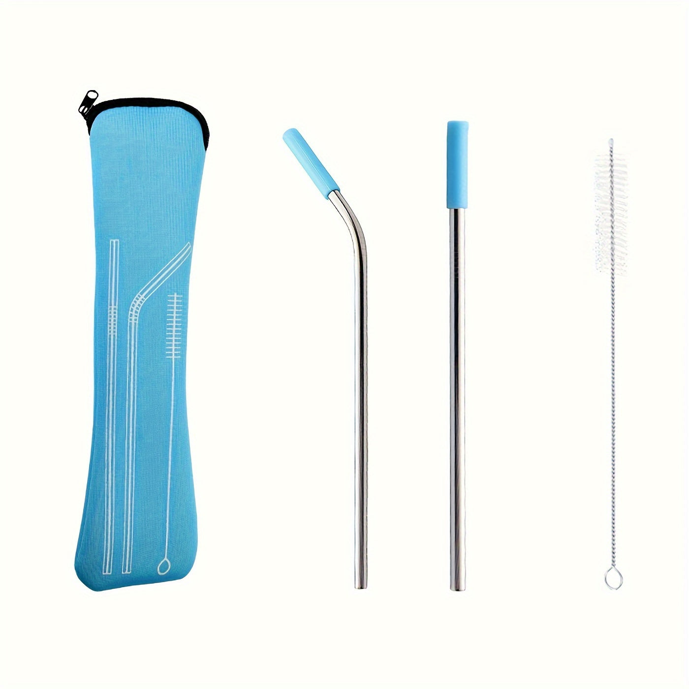 Stainless Steel Straw Set with Silicone Head, Replacement Straw, Brush, Storage Bag