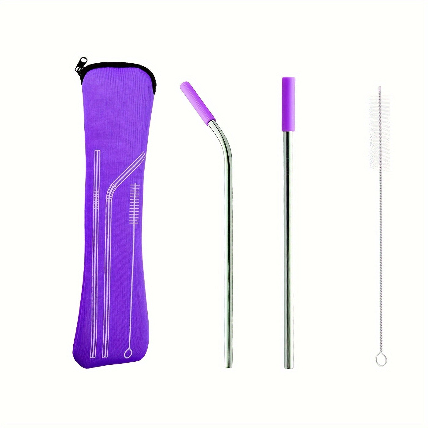 Stainless Steel Straw Set with Silicone Head, Replacement Straw, Brush, Storage Bag