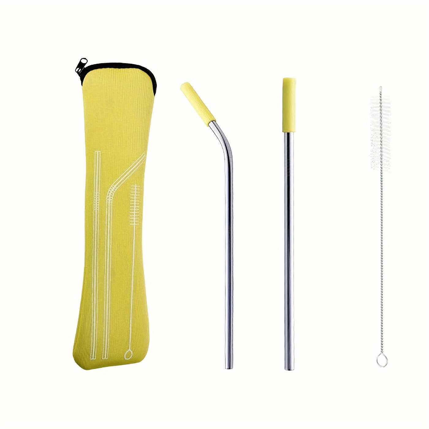 Stainless Steel Straw Set with Silicone Head, Replacement Straw, Brush, Storage Bag