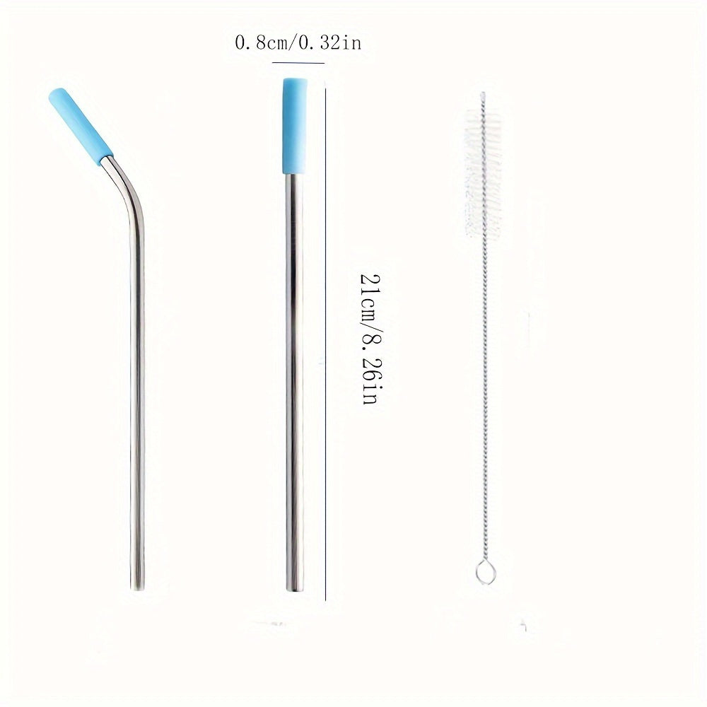 Stainless Steel Straw Set with Silicone Head, Replacement Straw, Brush, Storage Bag