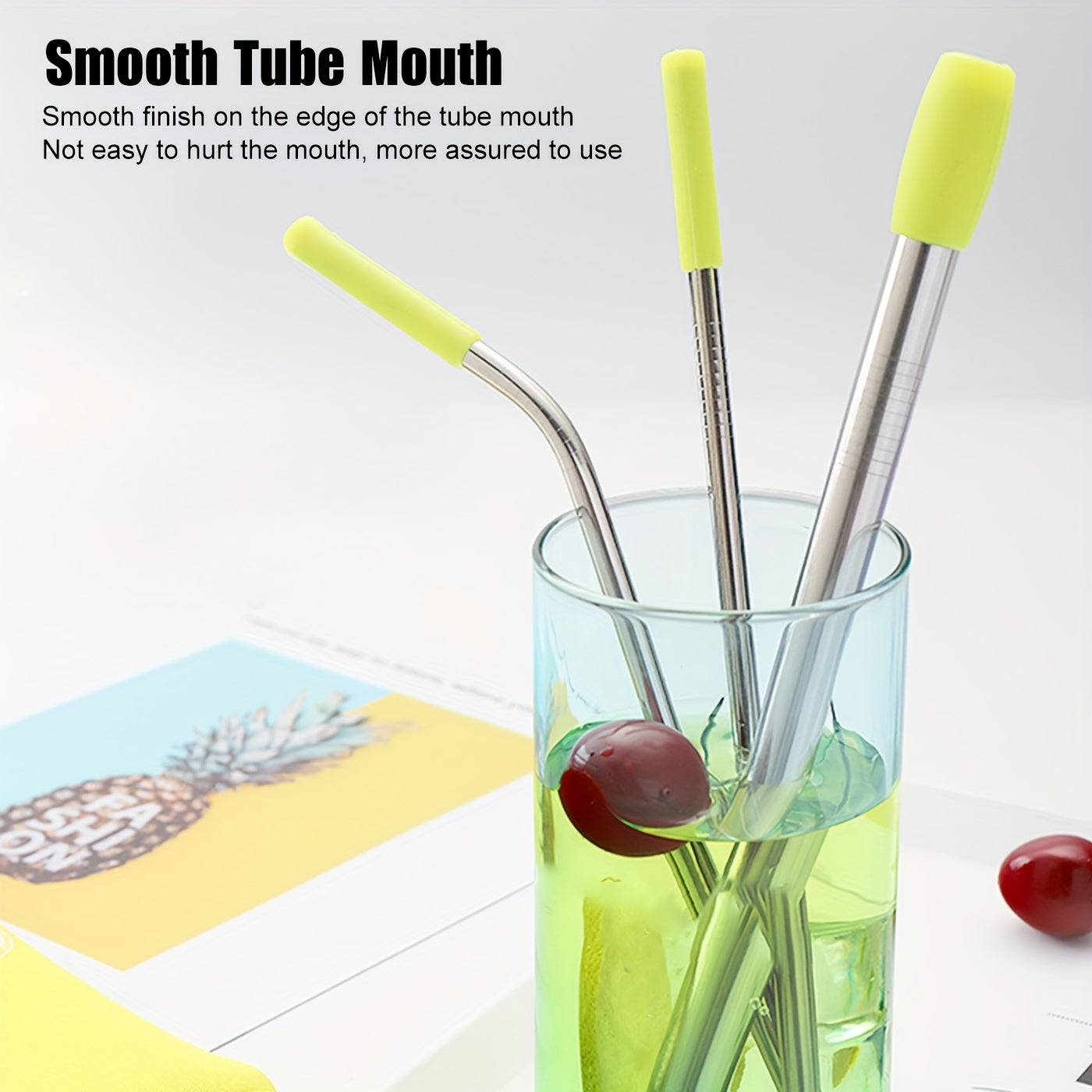 Stainless Steel Straw Set with Silicone Head, Replacement Straw, Brush, Storage Bag