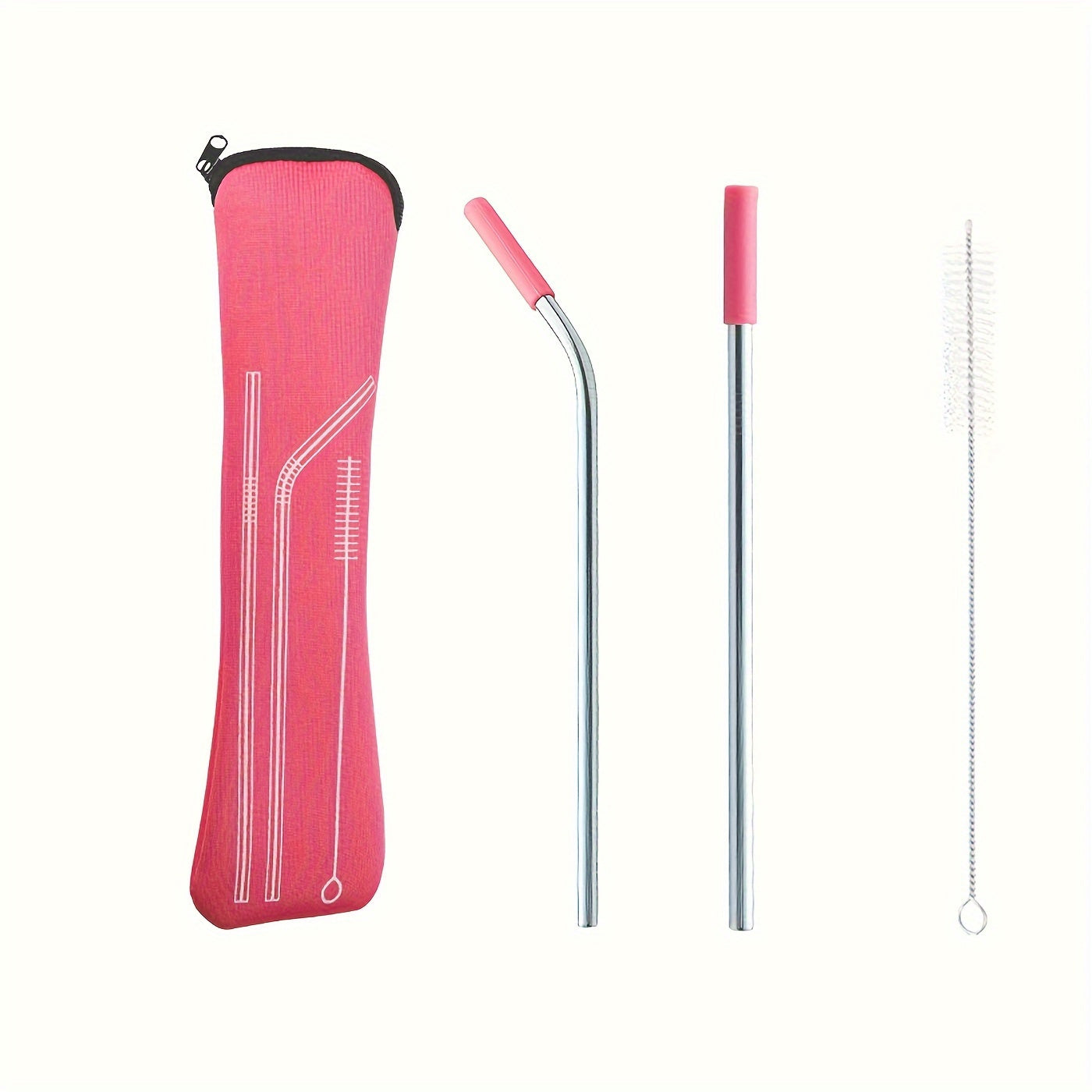 Stainless Steel Straw Set with Silicone Head, Replacement Straw, Brush, Storage Bag