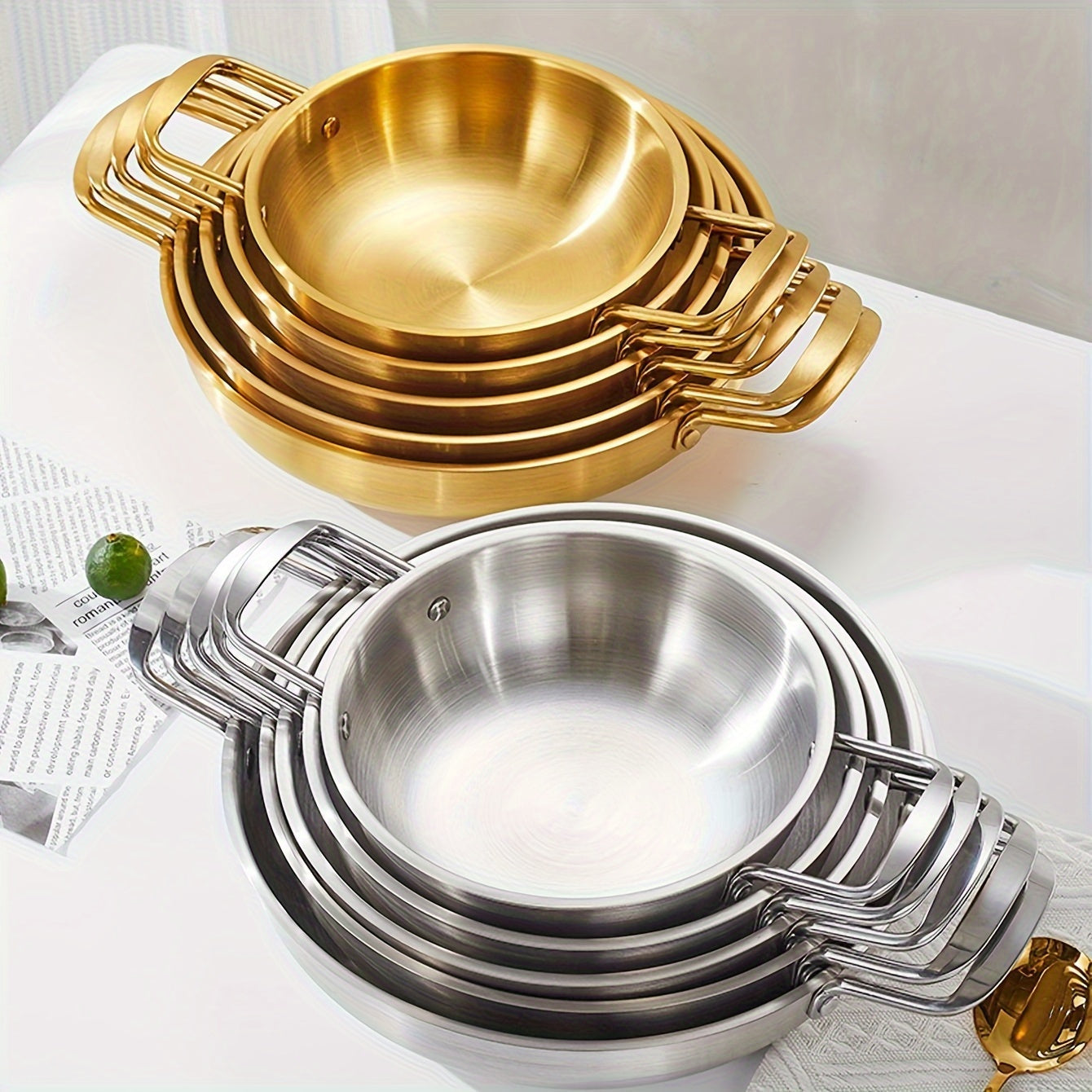 Golden Stainless Steel Ramen Pot with Lid for Soup and Seafood Cooking