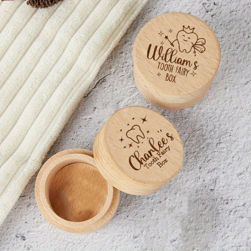 Персонализированная деревянная коробка для зубов на 1 шт. для мальчиков и девочек, сувенир для зубной феи с индивидуальным именем