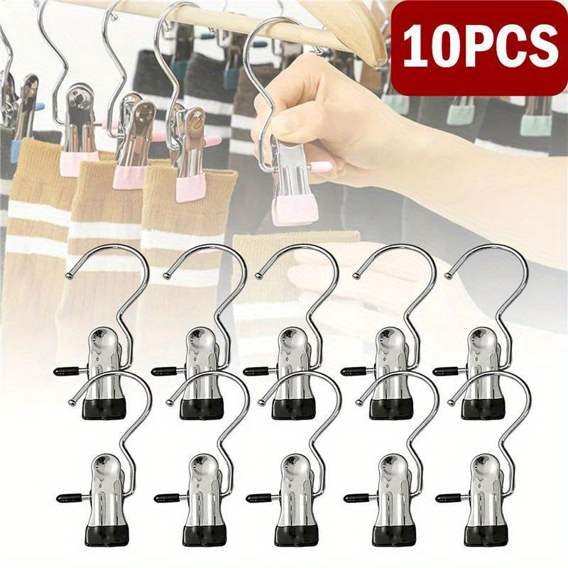 Stainless Steel Clothespin Set of 10 Laundry Clothes Pegs with Hooks