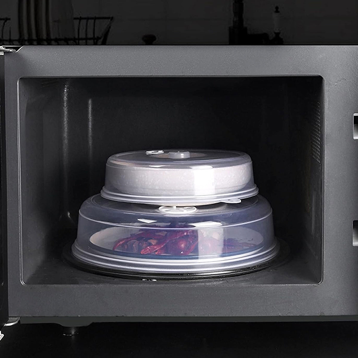 Набор из 2 крышек, безопасных для микроволновой печи и без BPA, для сохранения продуктов, термостойких и прозрачных, размеры 23,01 см и 16,99 см