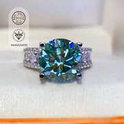 Sterling Silver Promise Ring with 10ct Blue-Green Moissanite and 18K Gold Plating
