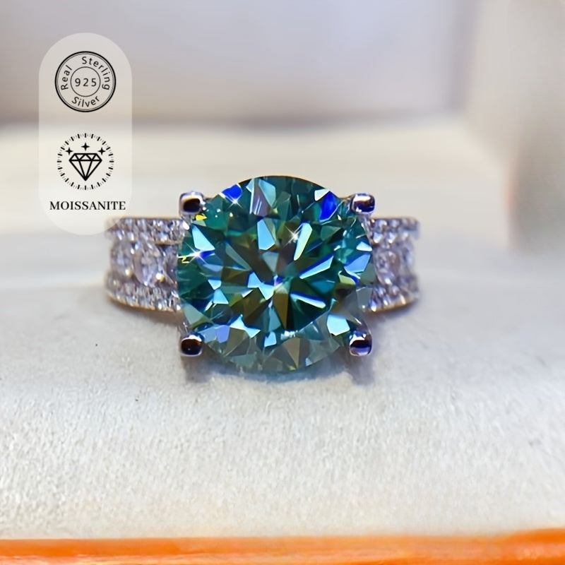 Sterling Silver Promise Ring with 10ct Blue-Green Moissanite and 18K Gold Plating