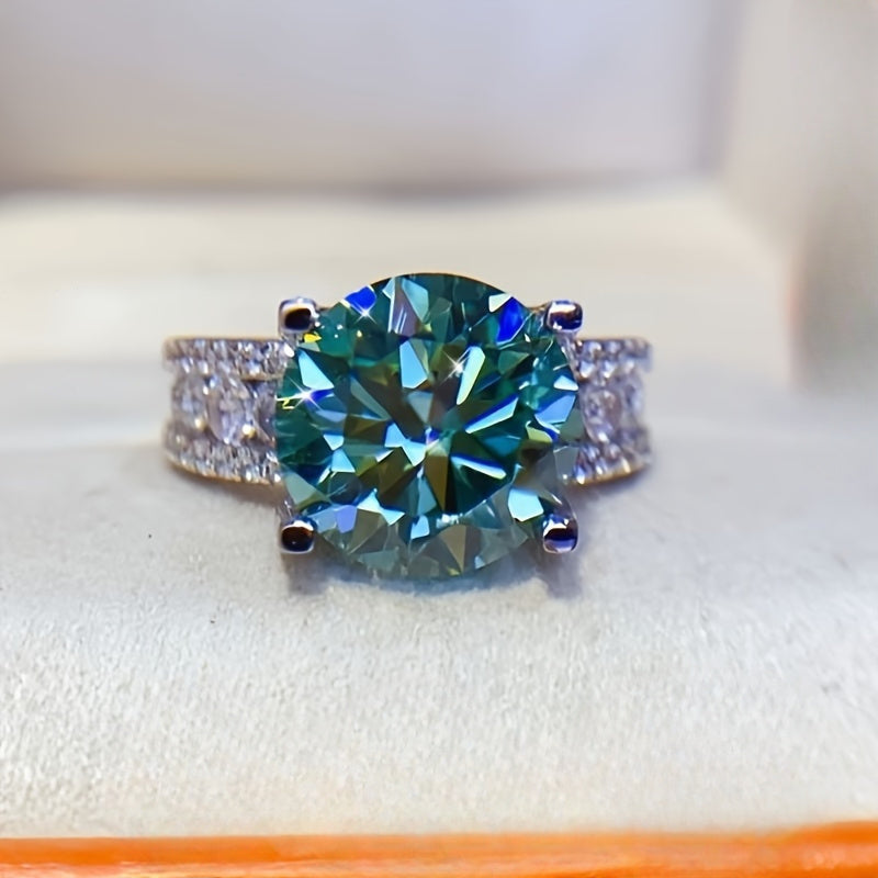 Sterling Silver Promise Ring with 10ct Blue-Green Moissanite and 18K Gold Plating