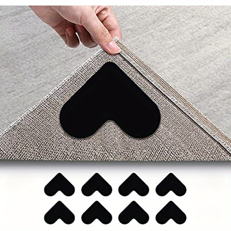 Non-Slip Rug Grippers - 4 yoki 8 dona to'plam, Har qanday gilamni yog'och pollar va plitalarda mustahkam ushlab turadi, Yuvilishi va qayta ishlatilishi mumkin bo'lgan burchak ushlagichlar, Mustahkam ushlash uchun ikki tomonlama