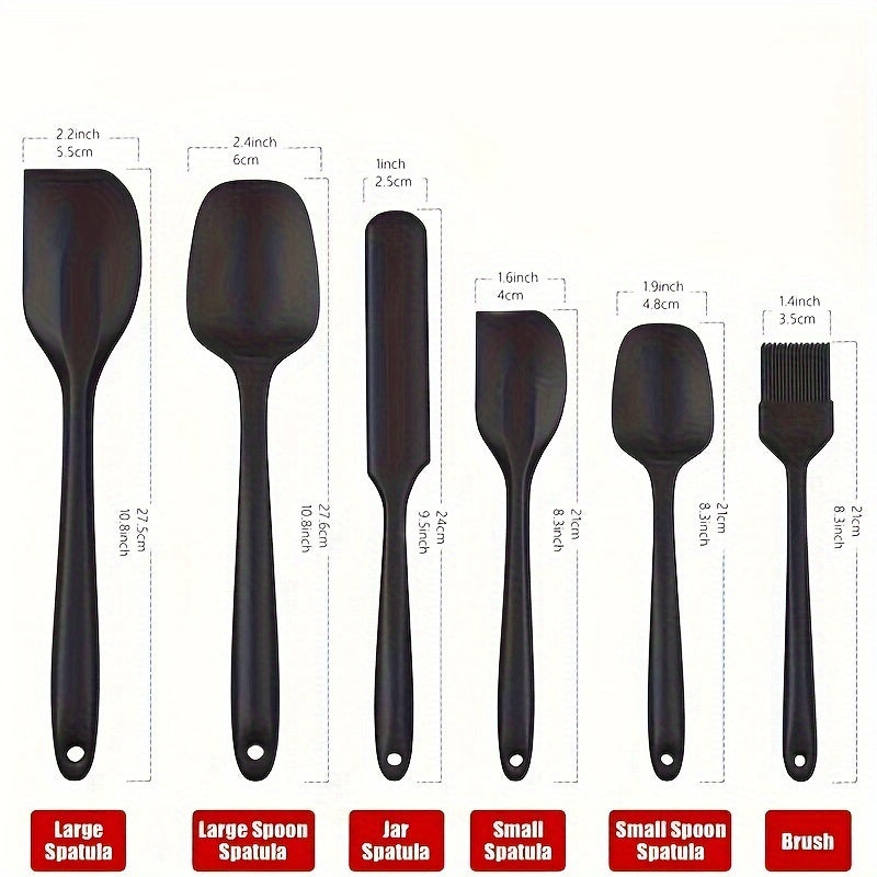 6 ta silikon spatula to'plami - pishirish, ovqat tayyorlash va aralashtirish uchun ideal, yopishmaydigan va issiqqa chidamli oshxona asboblari - idish-tovoq tozalash mashinasida yuvish mumkin va tozalash oson pishirish asboblari