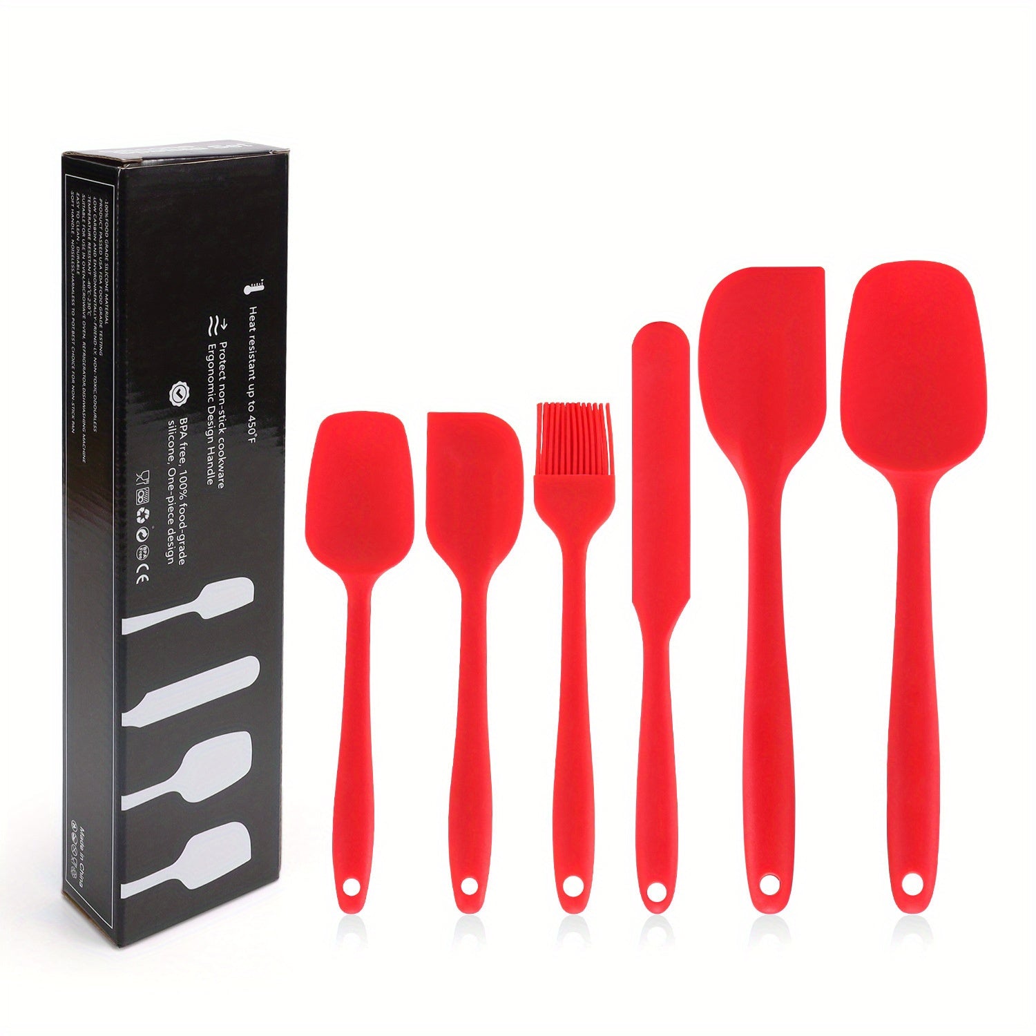6 ta silikon spatula to'plami - pishirish, ovqat tayyorlash va aralashtirish uchun ideal, yopishmaydigan va issiqqa chidamli oshxona asboblari - idish-tovoq tozalash mashinasida yuvish mumkin va tozalash oson pishirish asboblari
